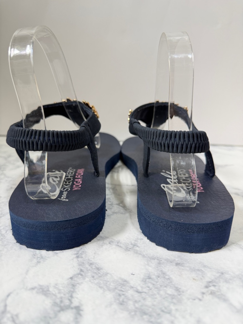New Skechers Cali Meditation Happy Daisies flower thong sandals navy size 10 - Picture 5 of 7